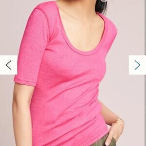 Anthropology by Michael Stars Shine Hot Pink Scoop Neck Top Size XS/S Short Sl